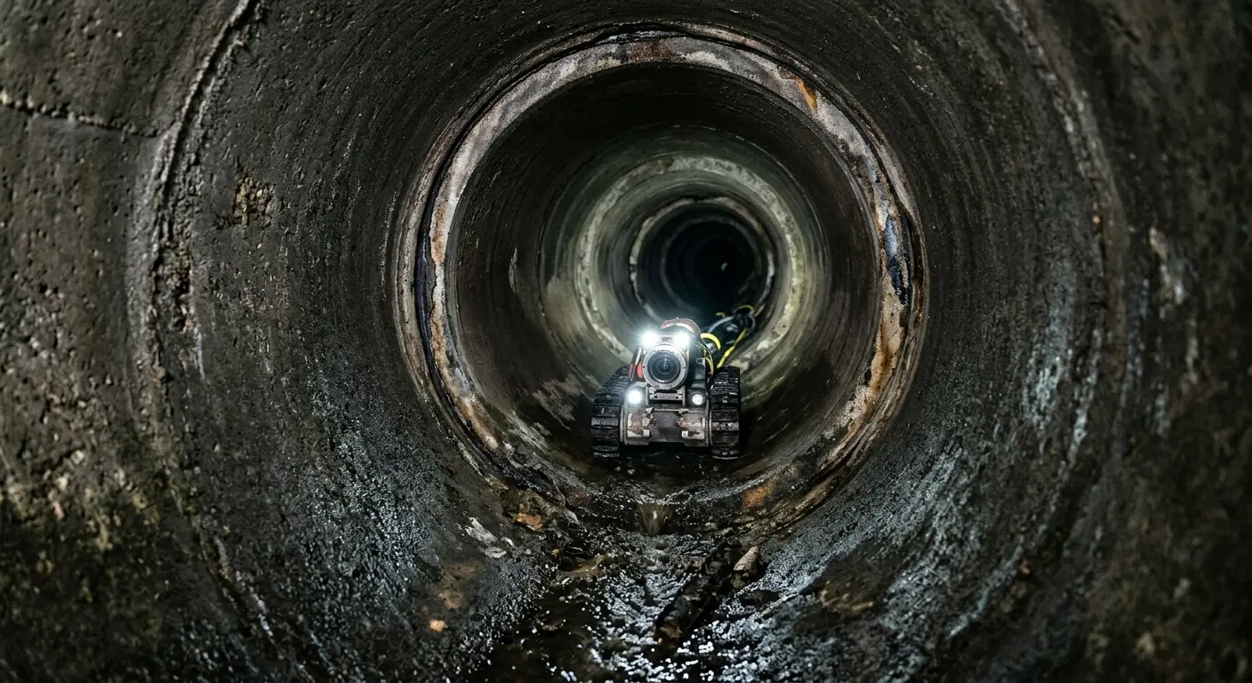 Robotic sewer camera inspecting pipe interior for Sewer Line Repair in Chino