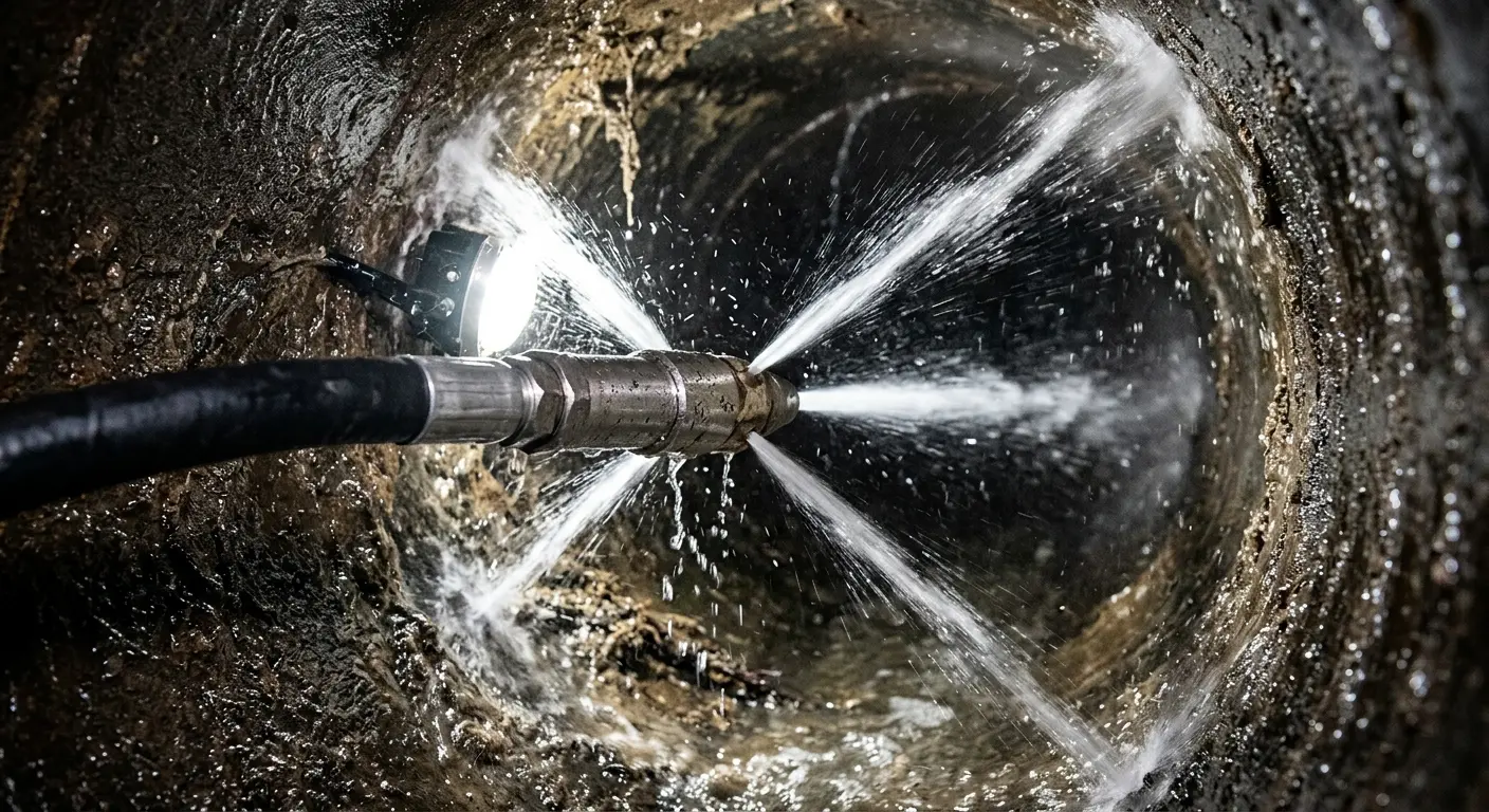 High-pressure hydro jetting nozzle cleaning sewer pipe for Storm Drain Cleaning in Chino